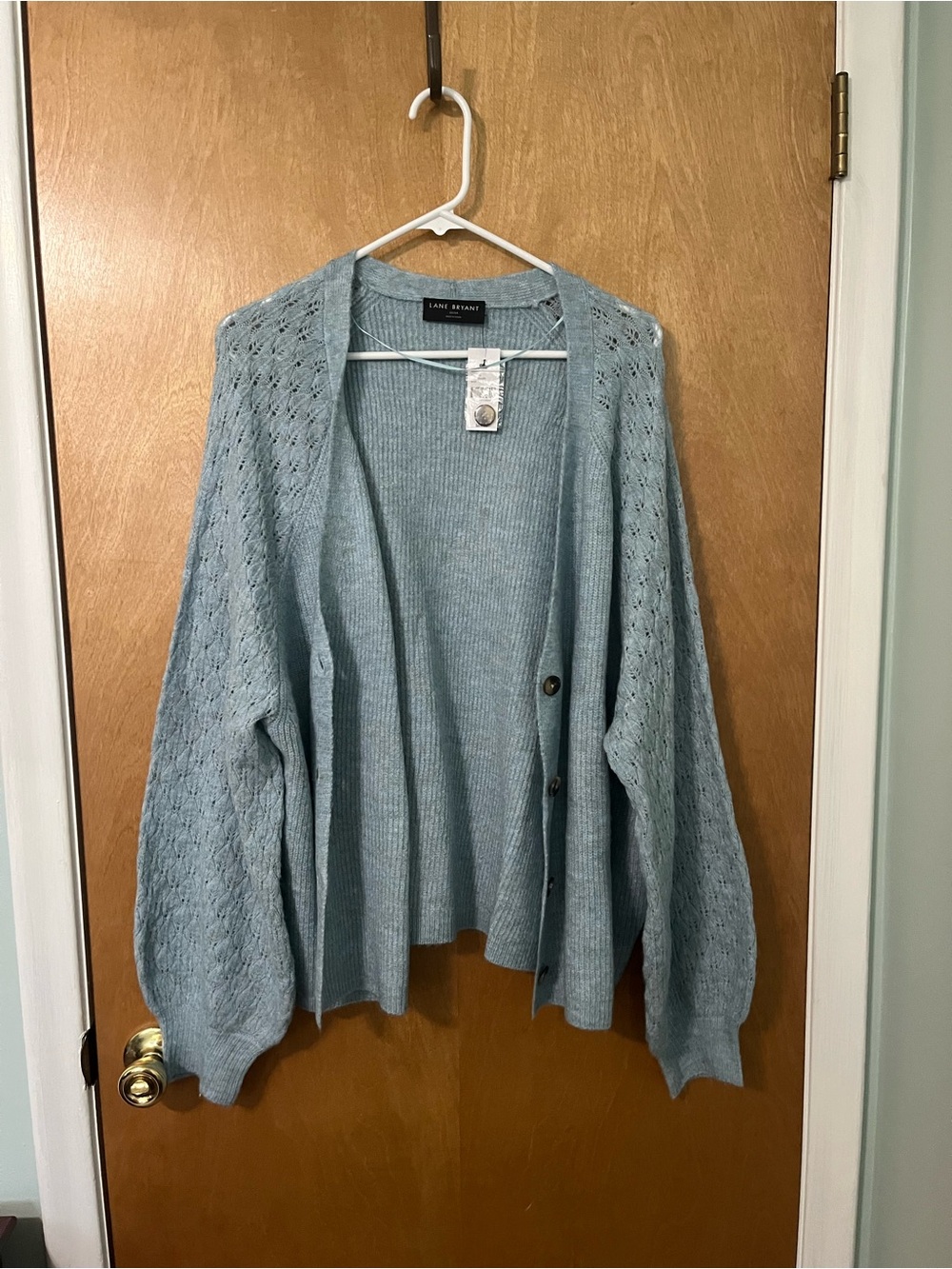 Lane Bryant Sky Blue Button-Up Cardigan with Oversized Sleeves, Size 22/24 | NWT